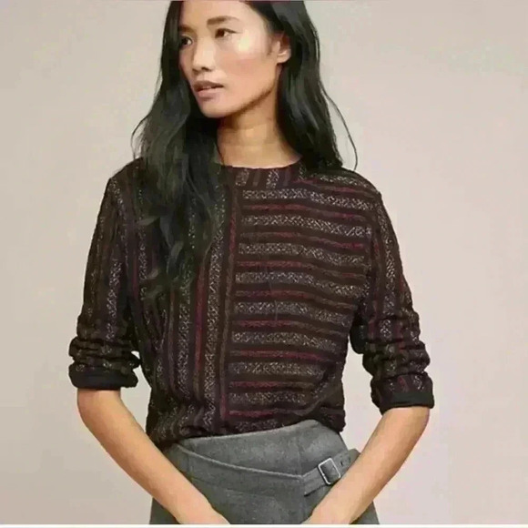 Akemi+Kin Celeste Metallic Burgundy Sweater Top - Picture 1 of 10